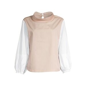 Harshman NEW Perry‎ Two Tone Cotton Tunic in Beige/White Size Large MSRP $198
